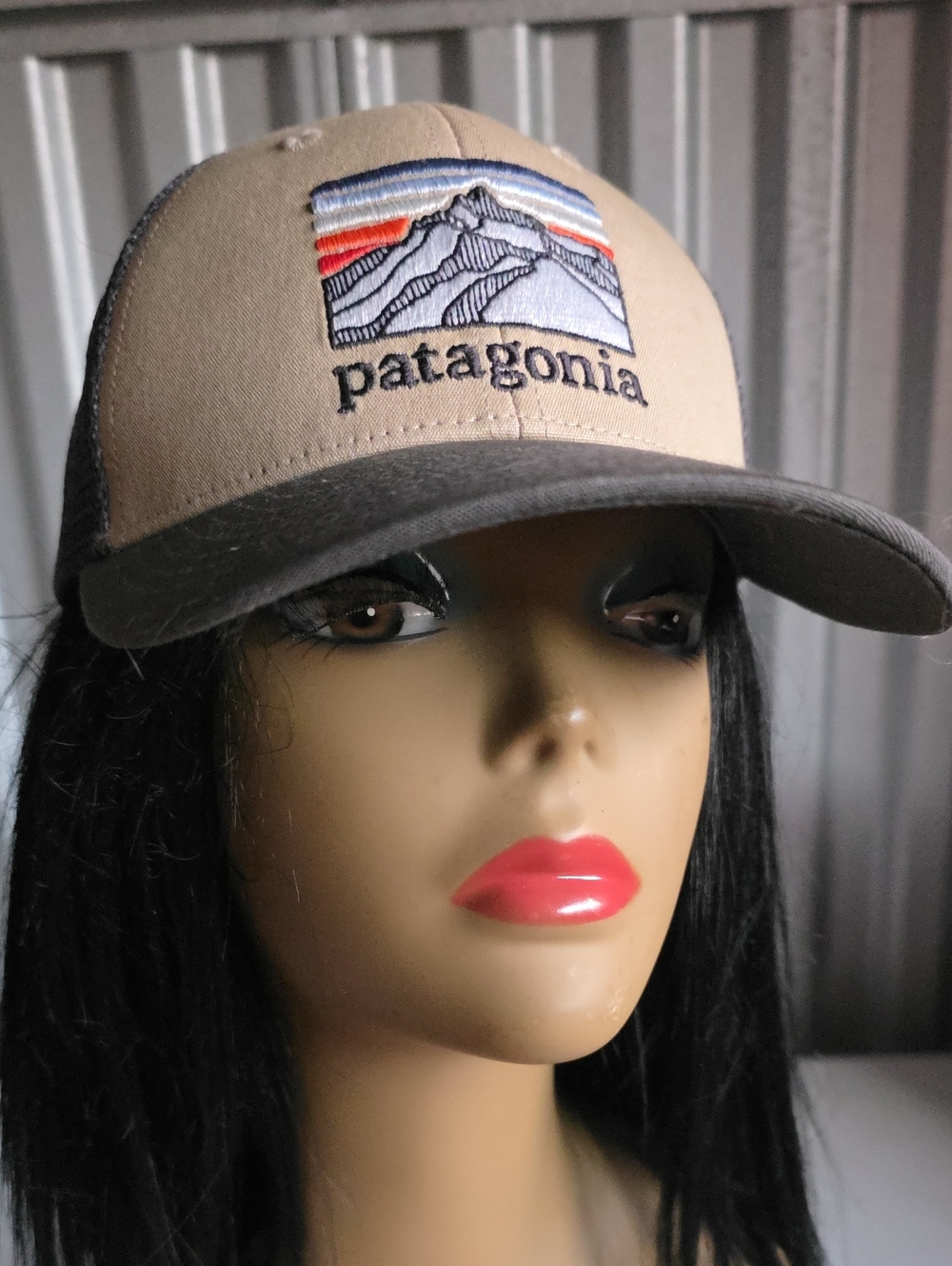 Patagonia Beige and Gray Logo Trucker Hat with Multicolor Stitching